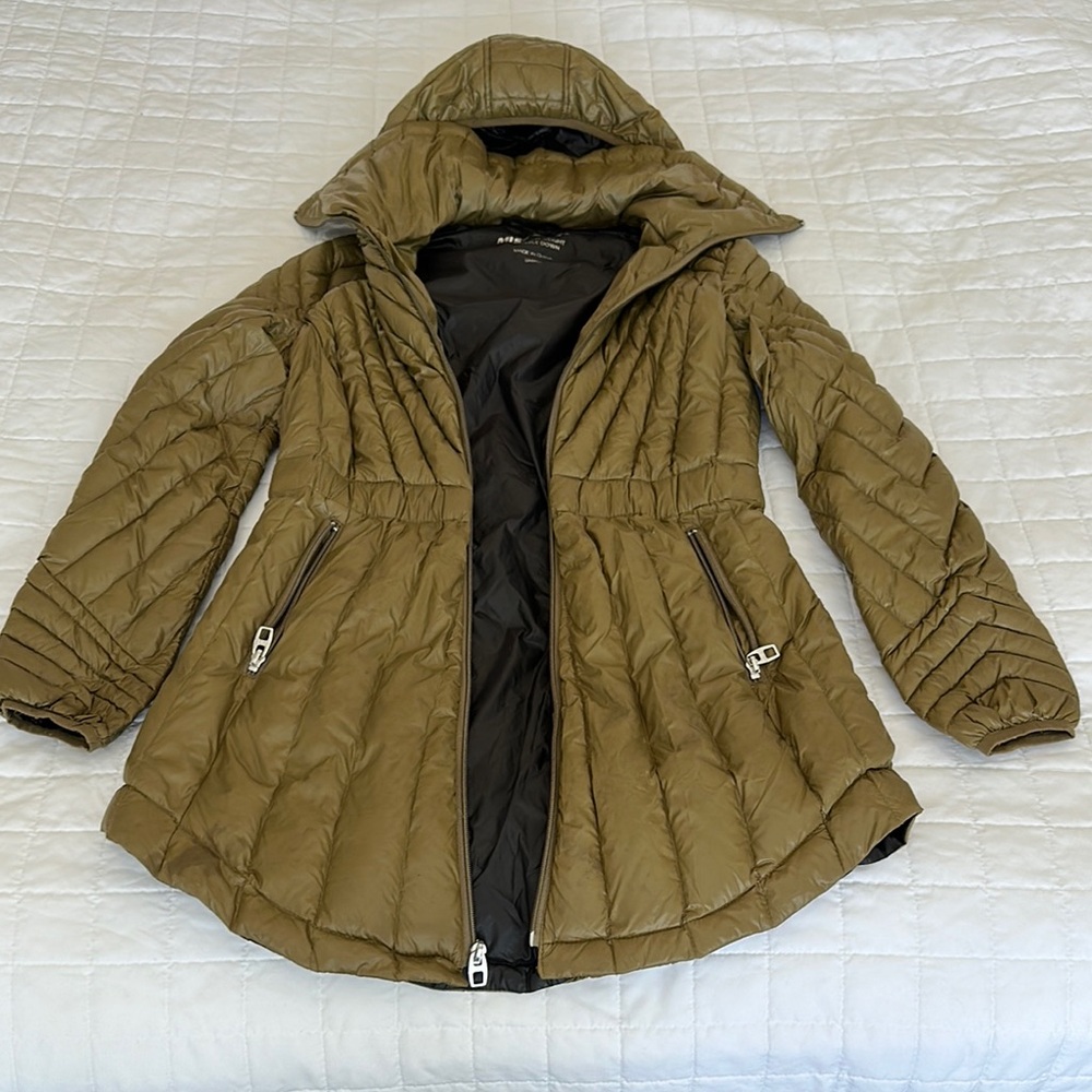 Miss Sixty Green Puffer Jacket with Hood and Quilted Design